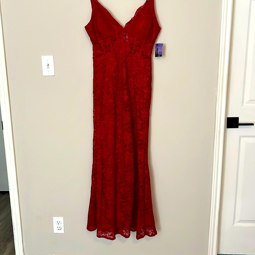 Red double layered laced dress